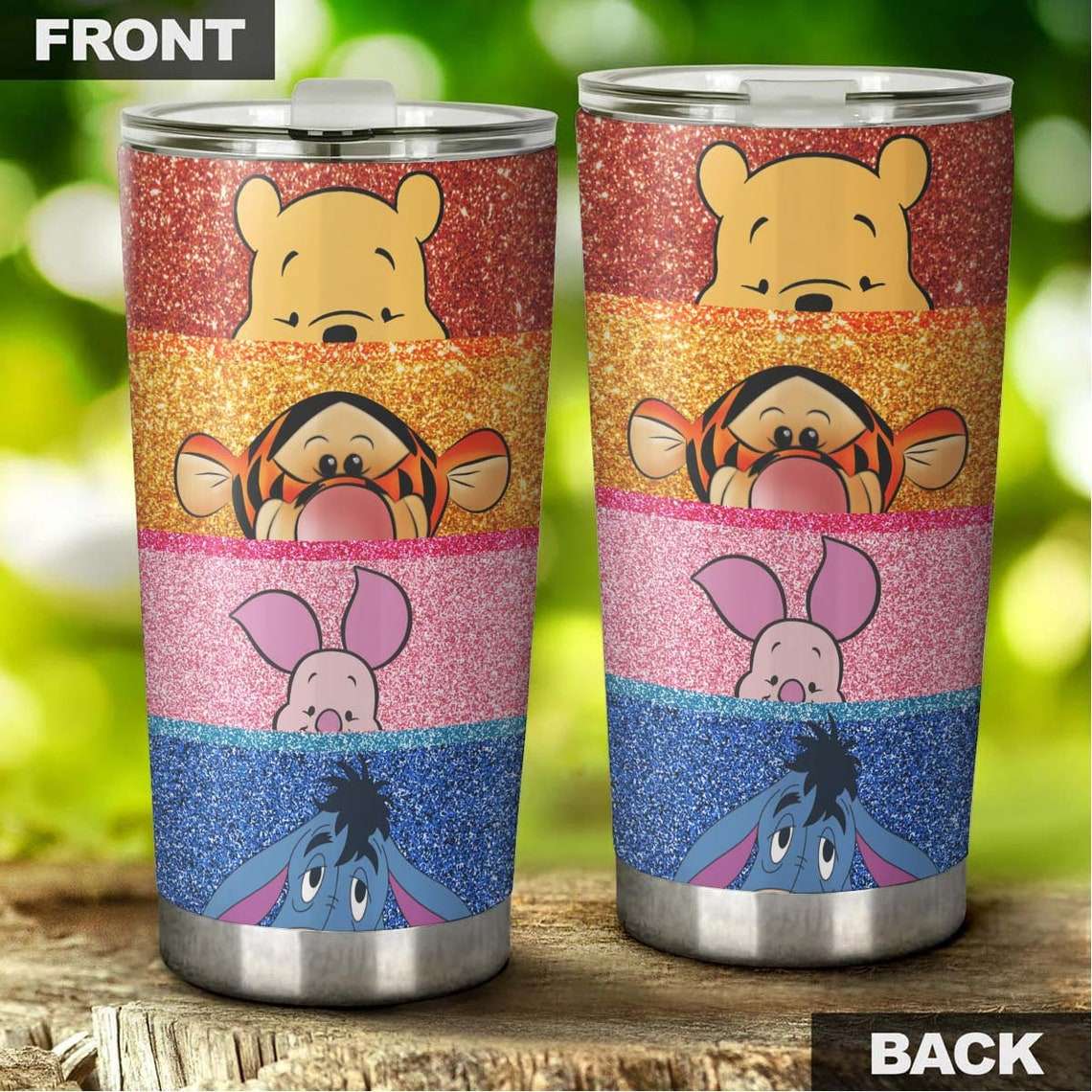 Cartoon Movie Winnie The Pooh Colorful Glitter Stainless Steel Tumbler For Disney Fan D29qx8