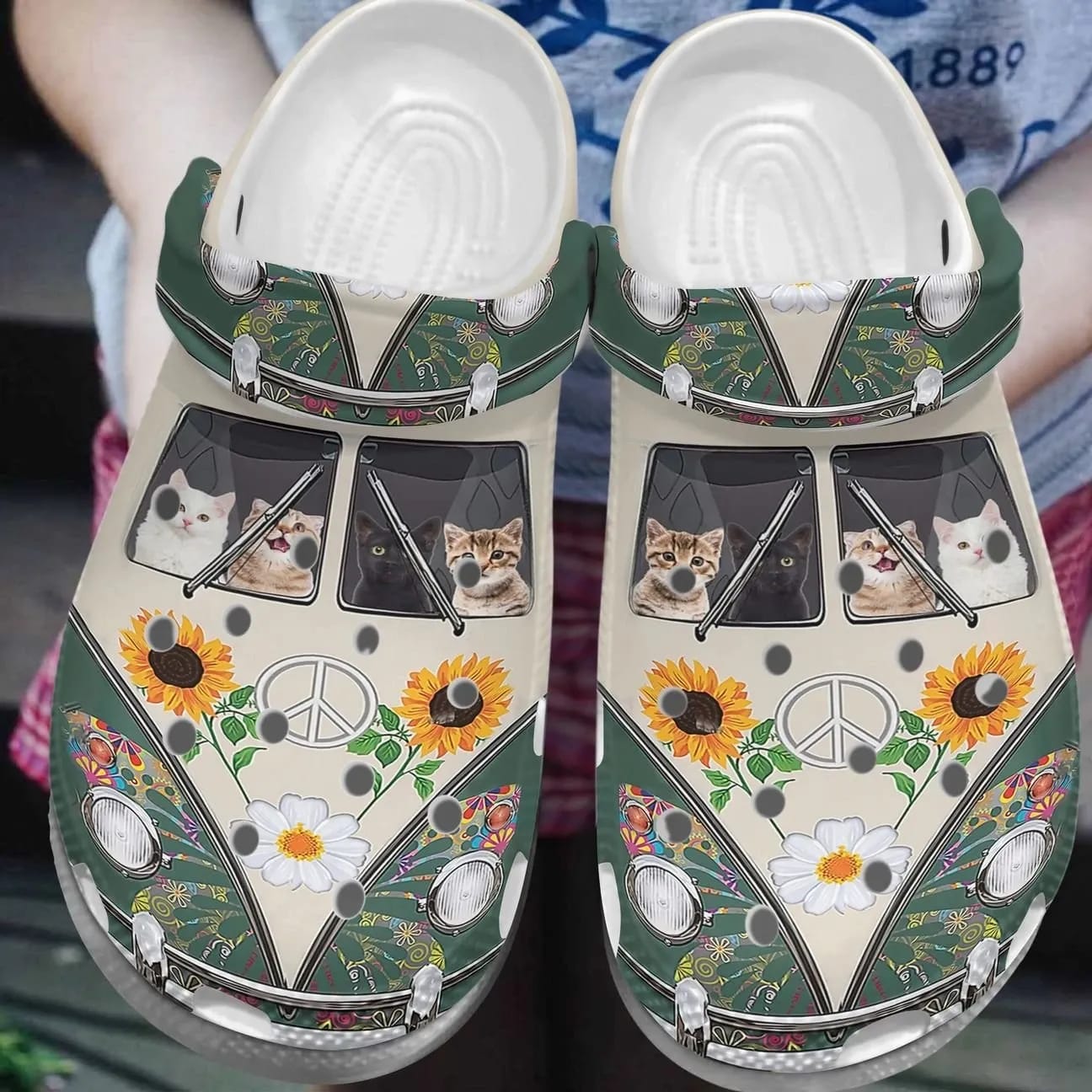 Cat Clog Crocs Fashionstyle Comfortable For Women Men Hippie Bus And Cats Wofbdx