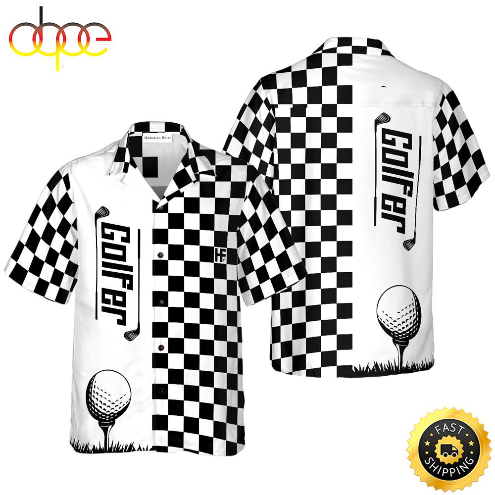 Checkerboard Style Golfer Hawaiian Golf Shirt For Sport Lovers In Summer Ry9xbj