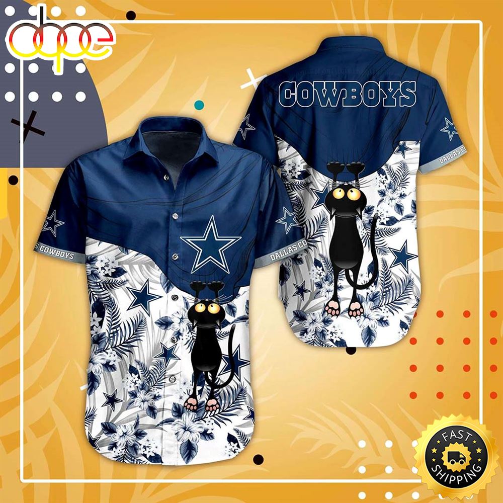 Dallas Cowboys NFL Black Cat Graphic 3D Printed Hawaii Shirt Short Best Fan Ever Hawaiian Shirt Iqkakb