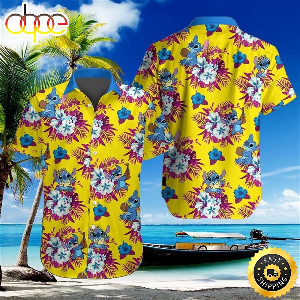 Disney Lilo And Stitch Yellow Authentic Hawaiian Shirt Rjgk3w