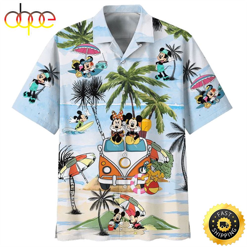 Disney Mickey And Minnie Print Hawaiian Shirt Faxkih