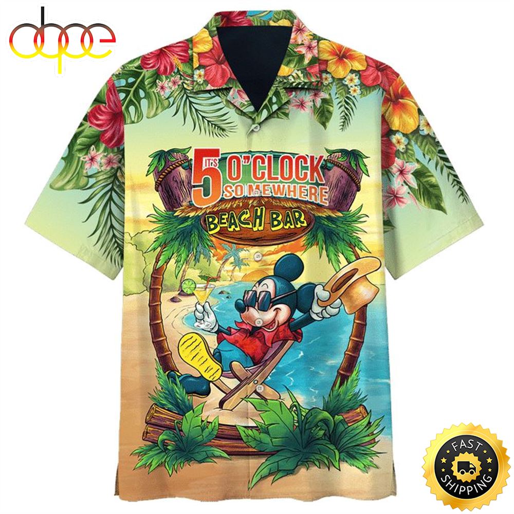 Disney Mickey Mouse In The Beach Its 5 Oclock Somewhere Print Hawaiian Shirt Knfrtg