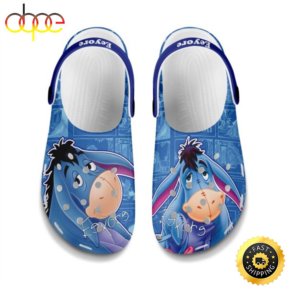 Eeyore Shy Donkey Blue Pattern Disney Graphic Cartoon Crocs Shoes Ksenjc