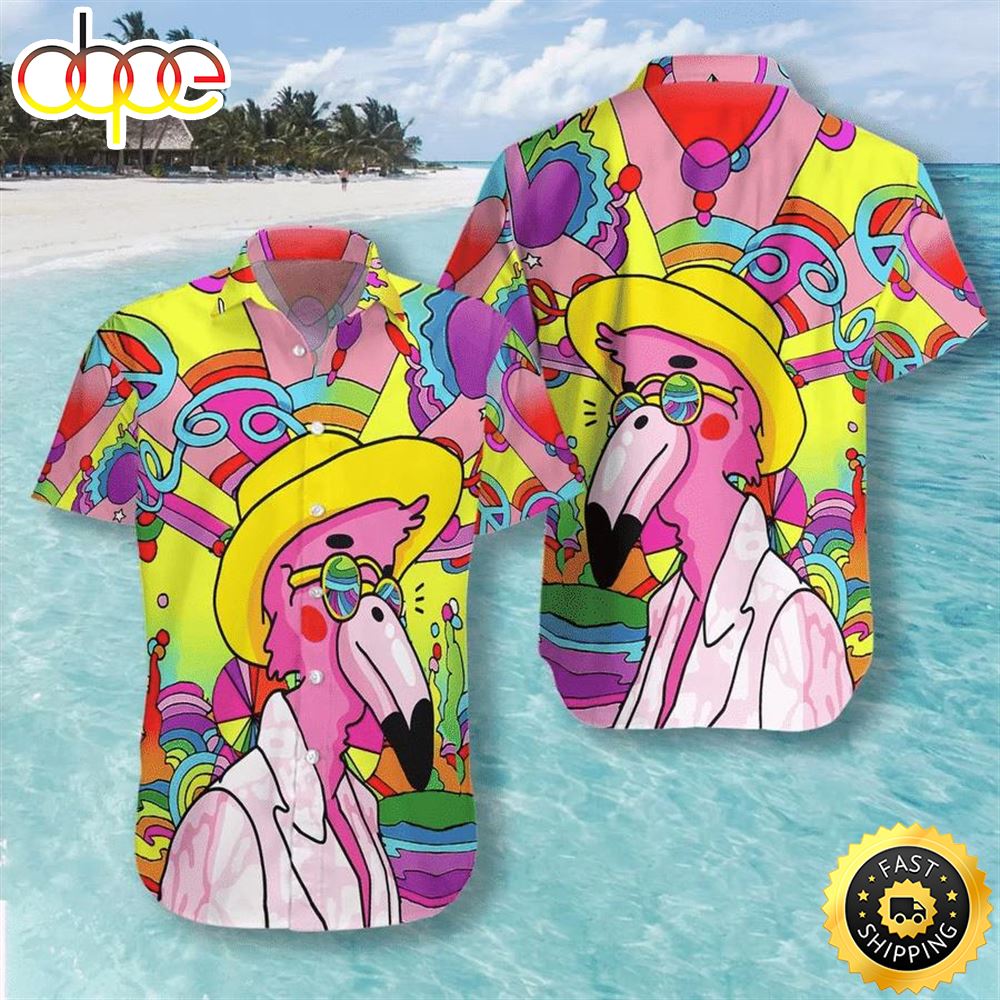 Flamingo Hippie Hawaiian Shirt Hippie Hawaiian Shirt Beachwear For Men Gifts For Young Adults 1 Xkzupd