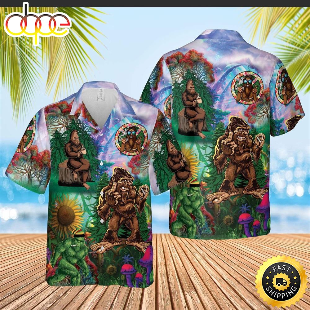 Funny Bigfoot Green Hippie Hawaiian Shirt Beachwear For Men Gifts For Young Adults 1 L4eoft