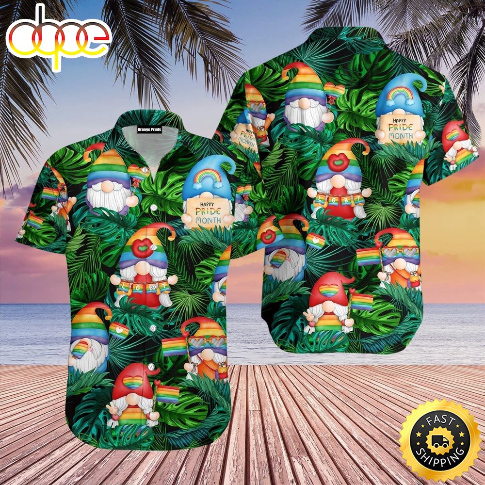 Gnomes LGBT Rainbow Friend Lovers Love Is Pride Aloha Hawaiian Shirts For Men For Women H8tu5c