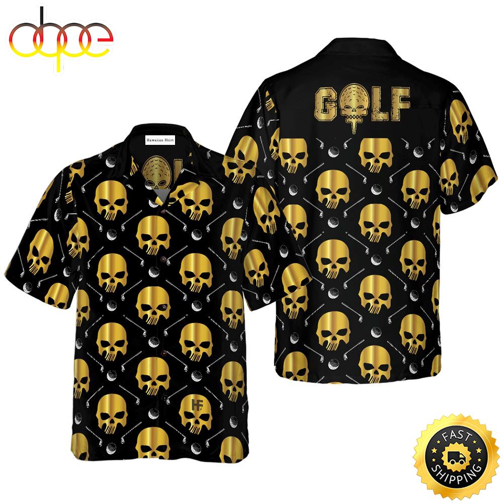 Golf And Golden Skull Pattern Hawaiian Golf Shirt For Sport Lovers In Summer Fucn6o