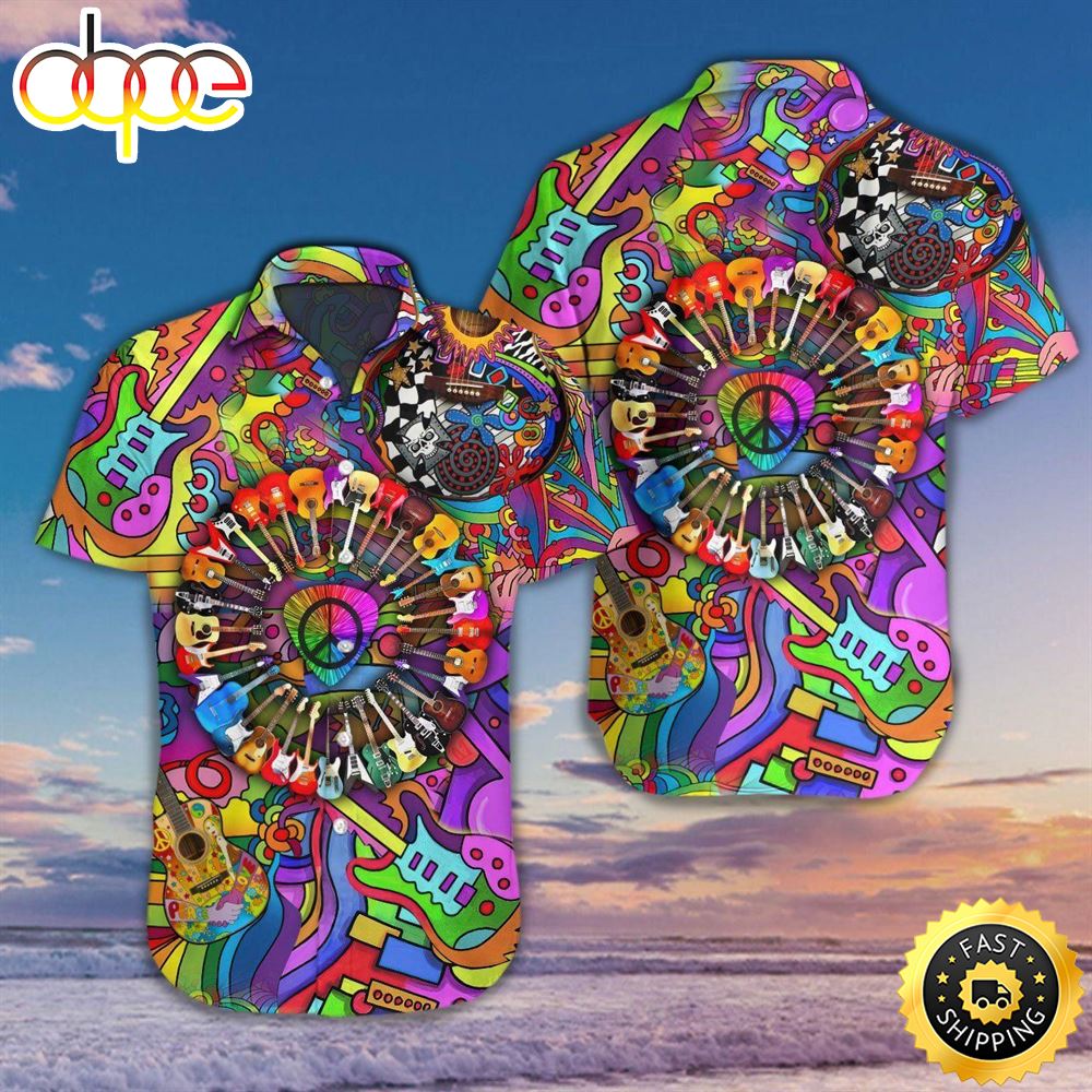 Guitar Color Colorful Unique Design Hippie Hawaiian Shirt Beachwear For Men Gifts For Young Adults 1 R3zq09