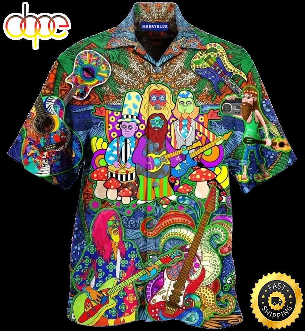 Guitar Colorful Amazing Design Hippie Hawaiian Shirt Beachwear For Men Gifts For Young Adults 1 Dlddgp