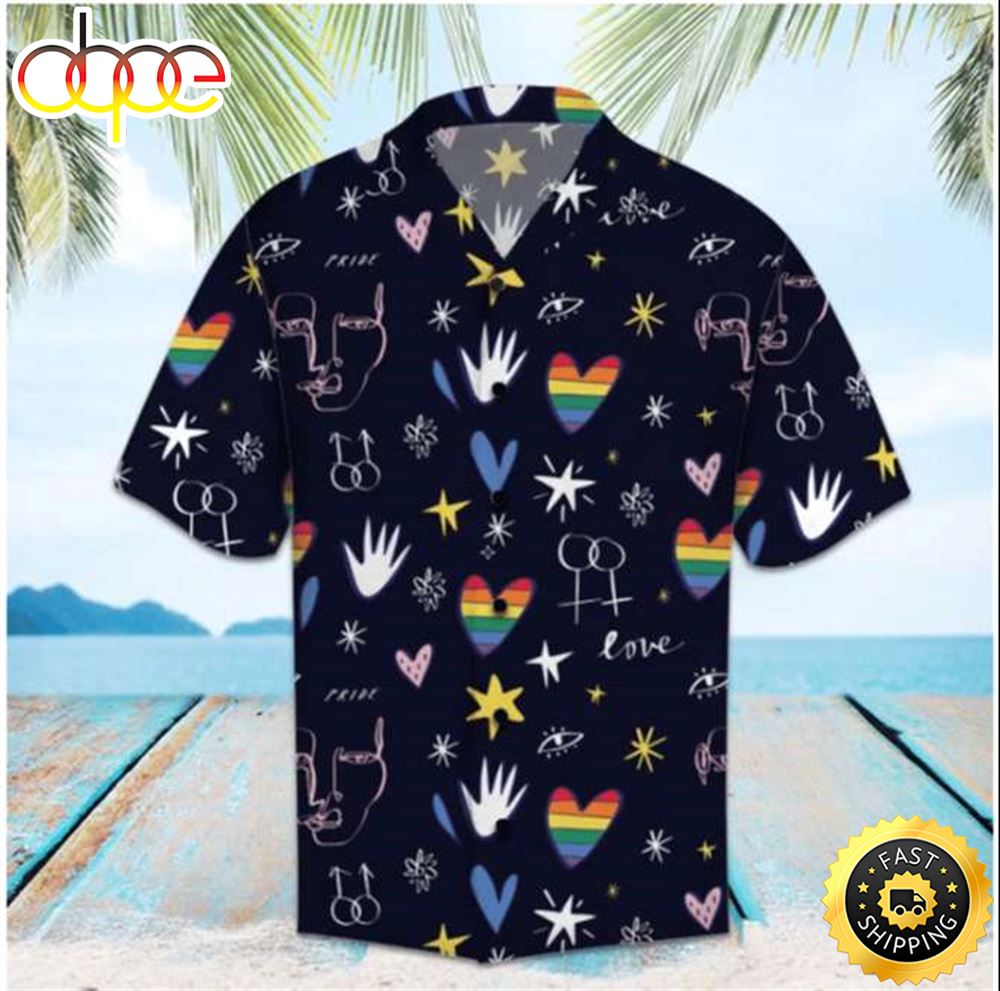 Hand Rainbow Hearts Love LGBT Hawaiian Shirt Vwqsil