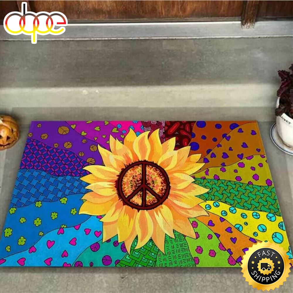 Happy Sunflower Hippie Pattern Colorful Doormat Uwf0qd