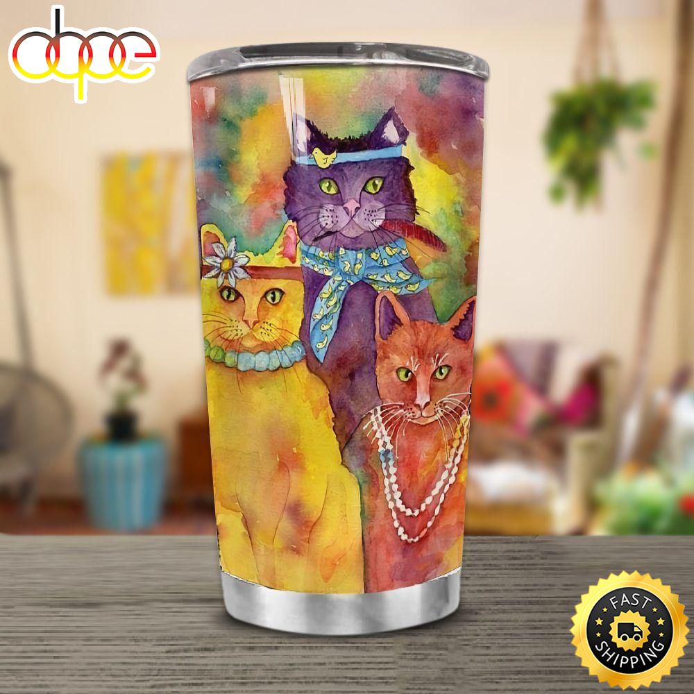 Hippie Cat Stainless Steel Cup Tumbler Jtntrv
