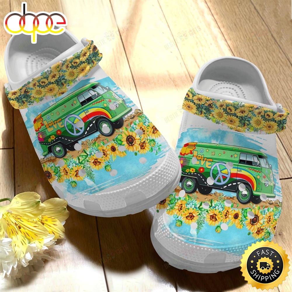 Hippie Crocs Classic Clog Colorful Hippie Van Shoes Gucuuj