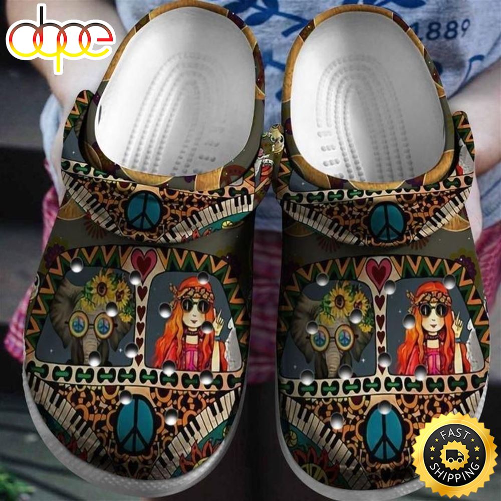 Hippie Girl Camping Bus Crocs Crocband Clog Comfortable For Mens Womens Classic Clog Water Shoes Rleok4