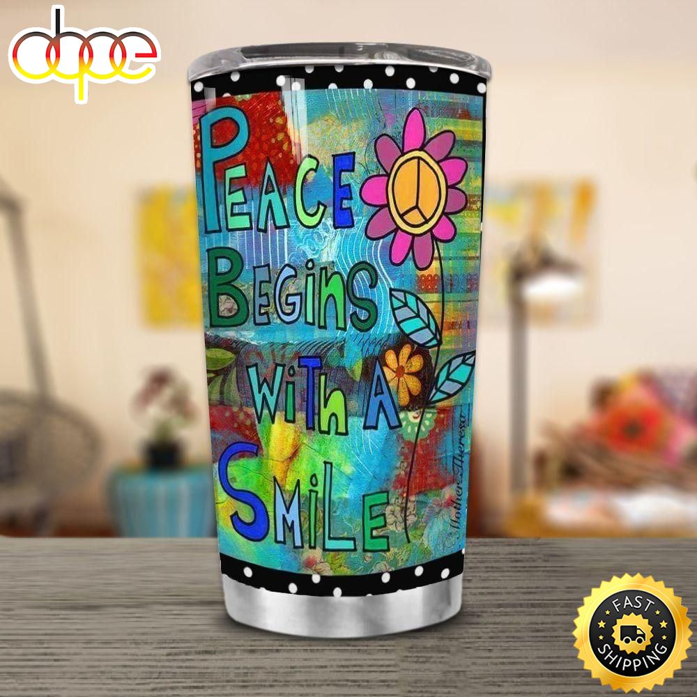 Hippie Peace Begins With A Smile Stainless Steel Cup Tumbler Yaxoyz
