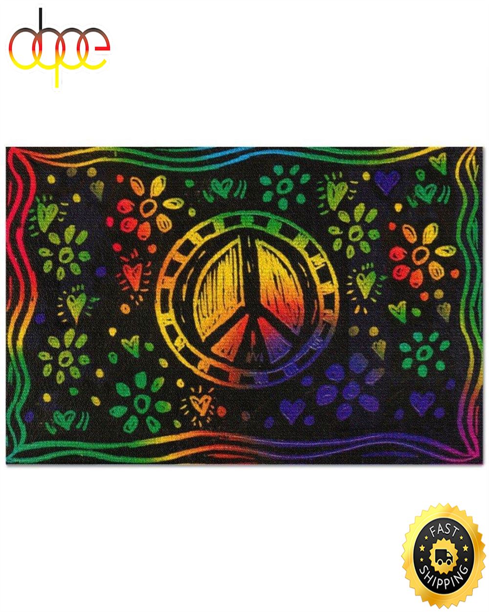 Hippie Peace Sign Flowers Colorful Doodle Pattern Doormat Zjwcof