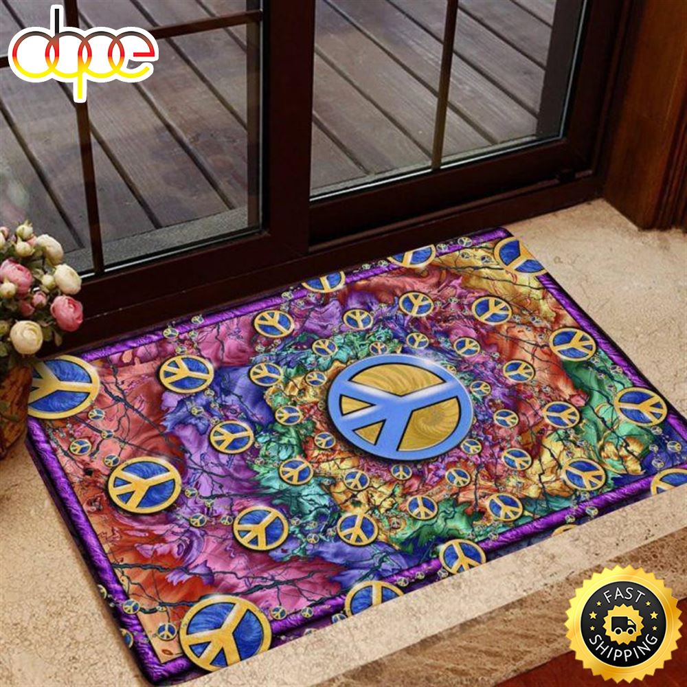 Hippie Peace Signs Colored Background Design Doormat Wx99mh