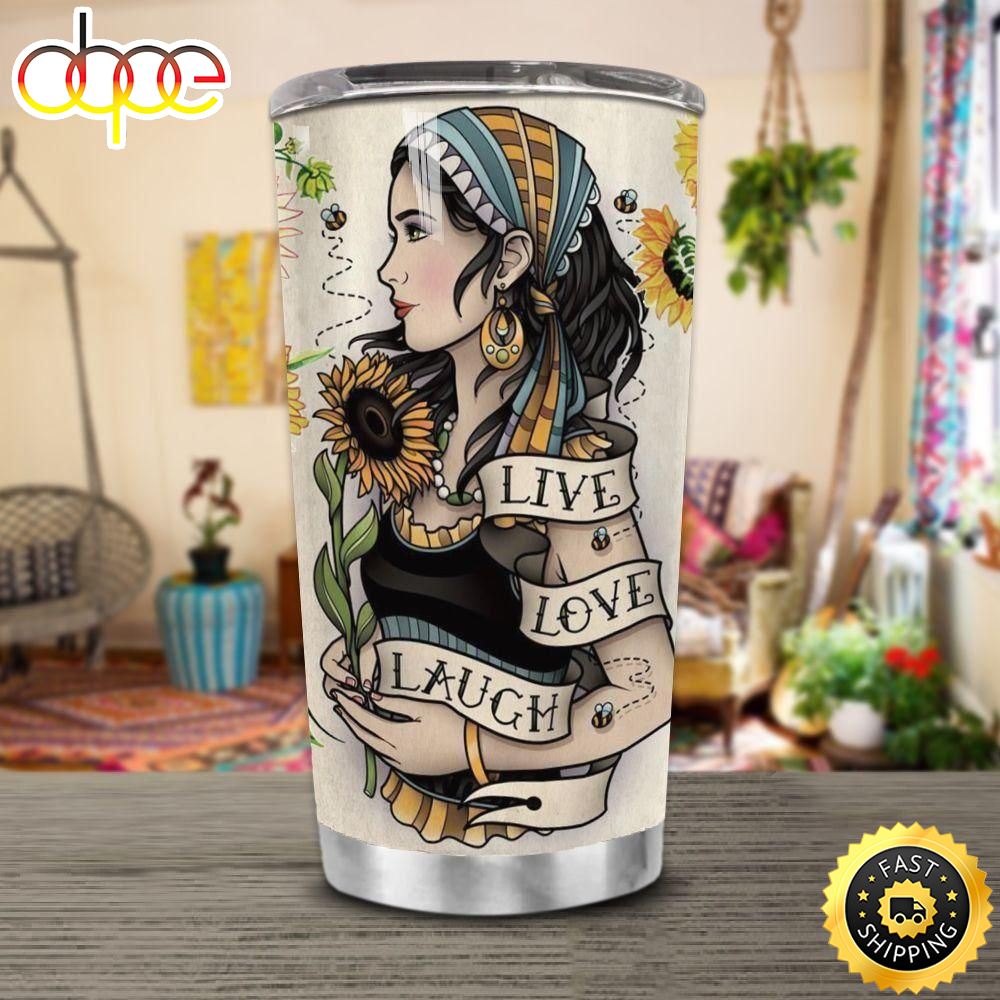 Hippie Sunflower Girl Stainless Steel Cup Tumbler Txevzo