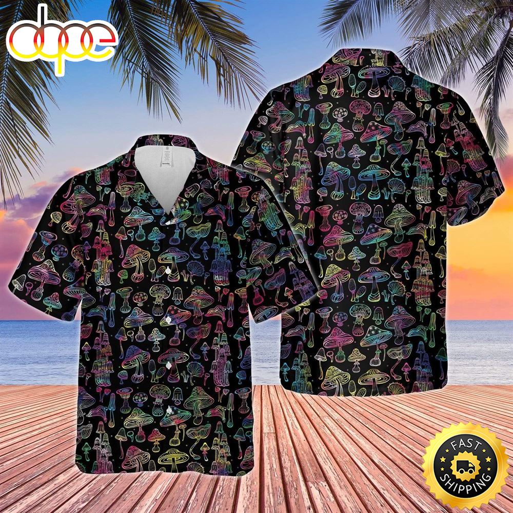 Hologram Mushroom Black Hippie Hawaiian Shirt Beachwear For Men Gifts For Young Adults 1 Dv5a6s