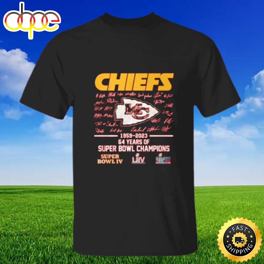 Kansas City Chiefs 1959 2023 64 Years Of Super Bowl Champions Super Bowl Iv Shirt Gs1pne