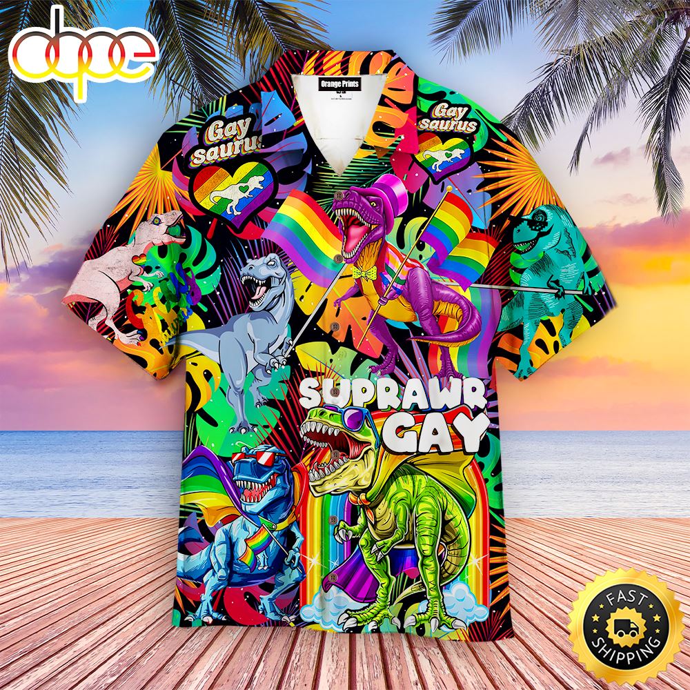 LGBT Gay Saurus Happy Pride Month Aloha Hawaiian Shirts For Men For Women Puofr9