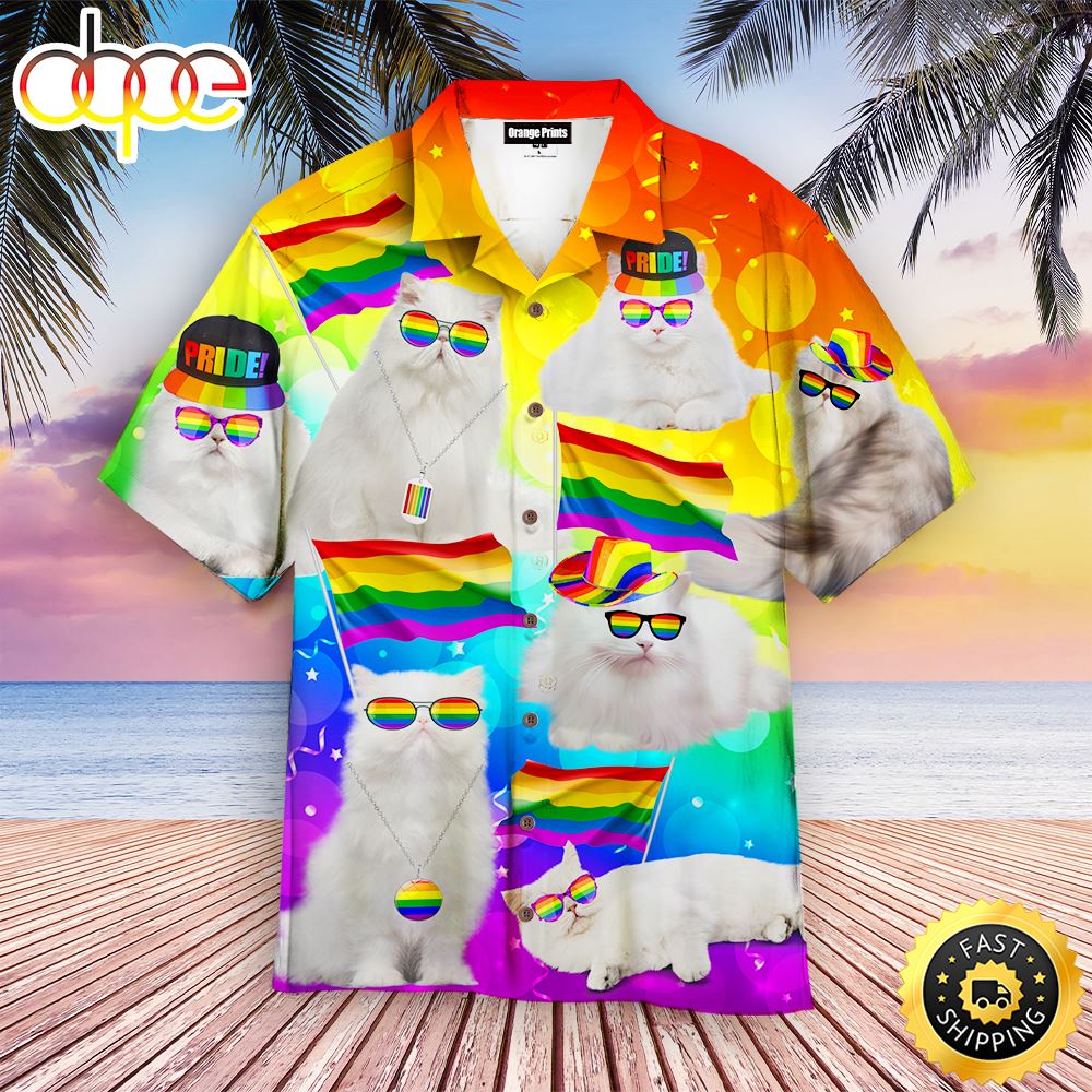 LGBT Happy Cats Pride Month Aloha Hawaiian Shirts For Men For Women Xkppk9