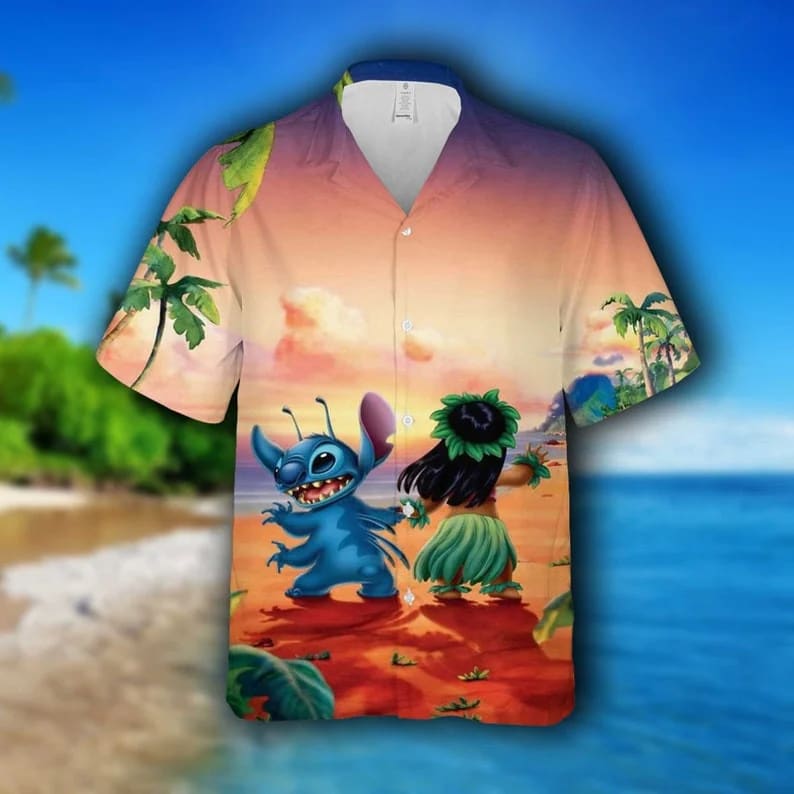 Lilo And Stitch Disney Cartoon Graphics Sunset All Over Print 3D Hawaiian Shirt Sllcgy