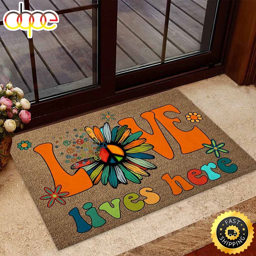 Love Lives Here Hippie Soul Coir Pattern Doormat Wh7ft6