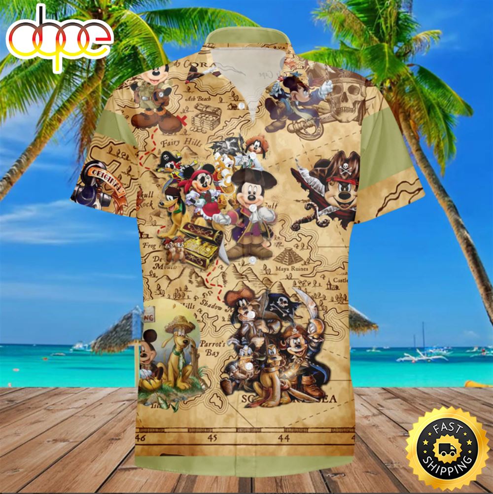 Mickey Treasure Hunting Summer Beach Trip Disney Aloha Hawaiian Shirt Jivpqi