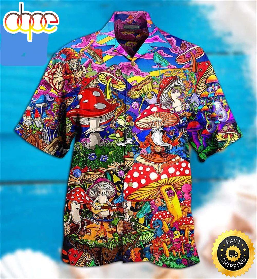 Mushroom Happy Together 3d Hippie Hawaiian Shirt Beachwear For Men Gifts For Young Adults 1 Be8lzi