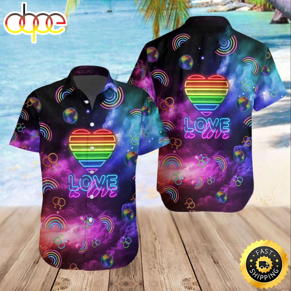 Neon Light Love Is Love Space Galaxy LGBT Hawaiian Shirt Ozamb1