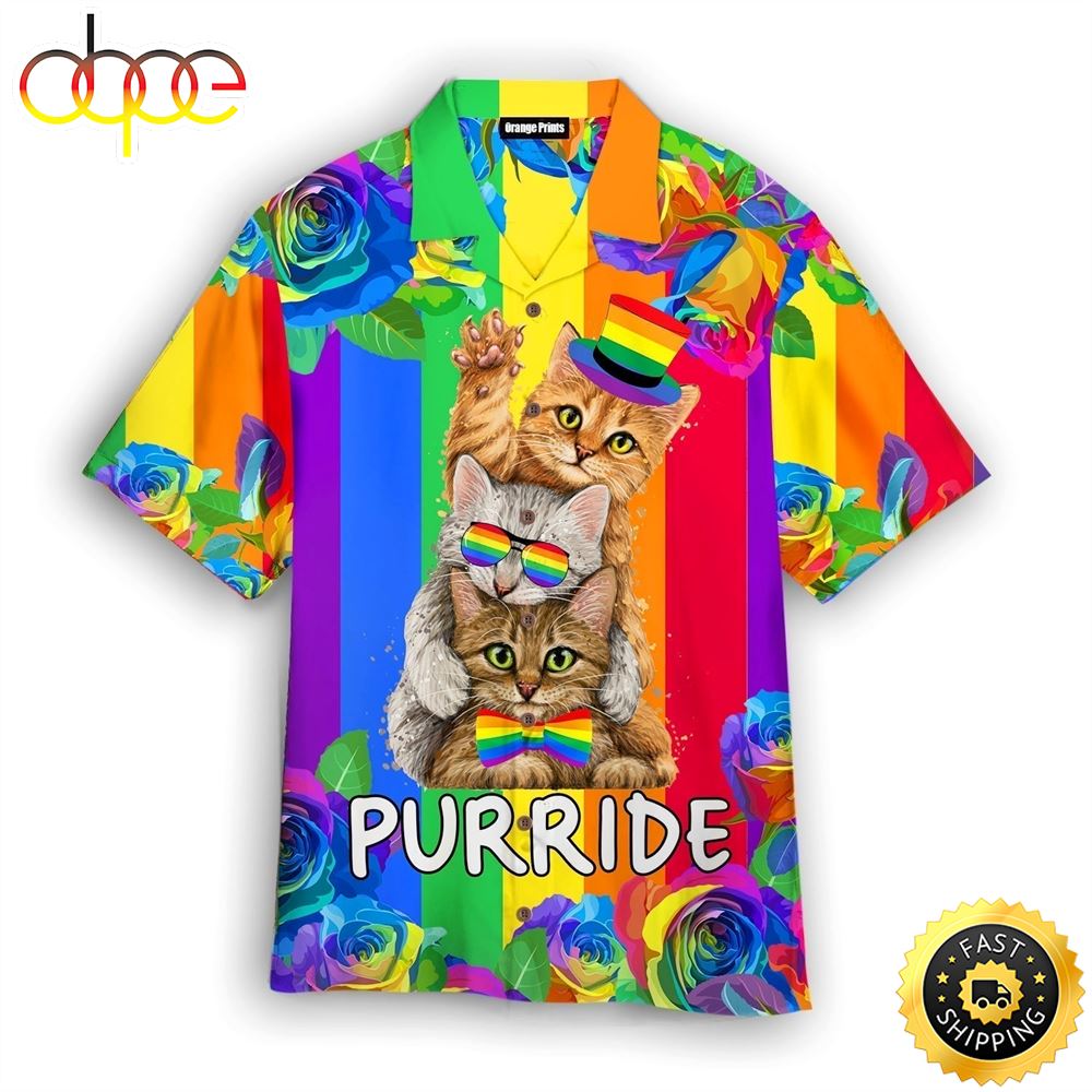 Purride Funny Cat Lovers LGBT Pride Awareness Aloha Hawaiian Shirts For Men For Women Uzvtwz