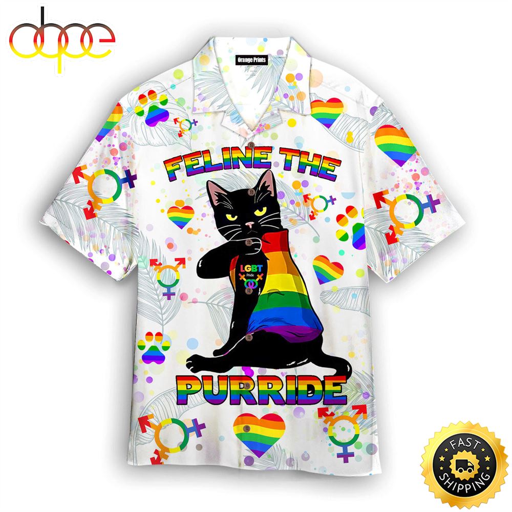 Purride Funny Cat Lovers LGBT Pride Awareness Aloha Hawaiian Shirts Gqkdvt