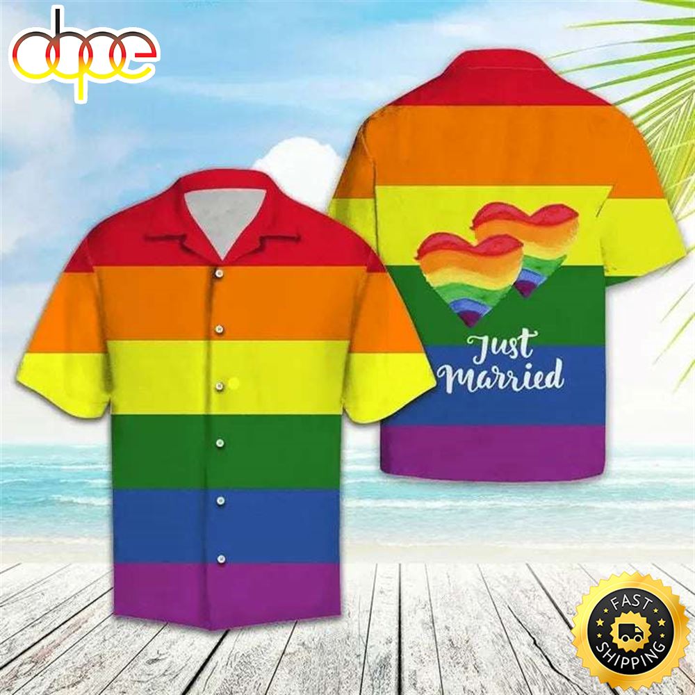 Rainbow Color Just Married LGBT Hawaiian Shirt Npe62o