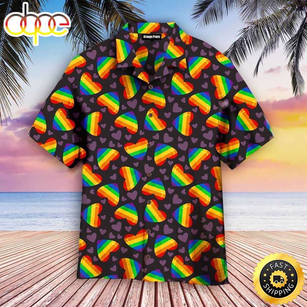 Rainbow Heart LGBT Aloha Hawaiian Shirts For Men For Women Jr5ymq