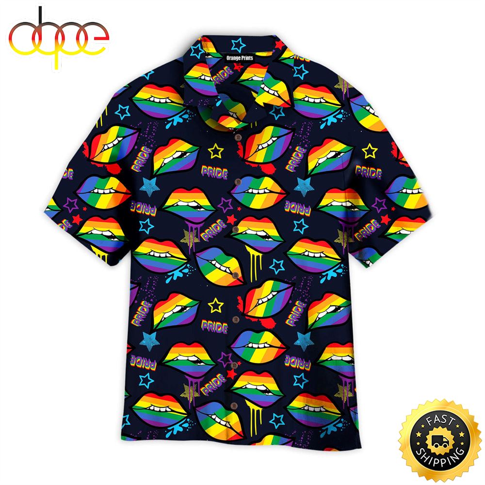 Rainbow Lips Gay LGBT Pattern Aloha Hawaiian Shirts For Men For Women Auncyd