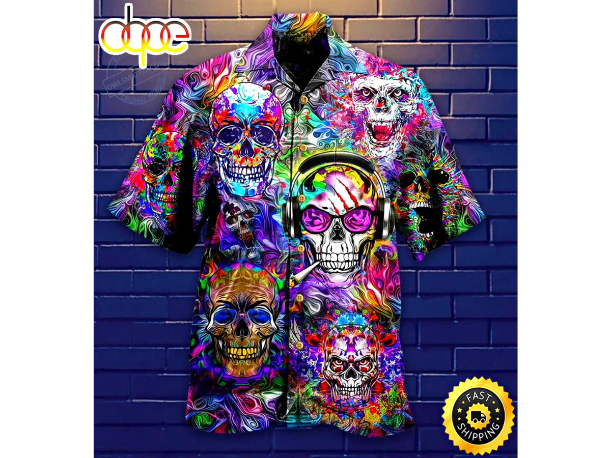 Skull Color Flowers 3d Hippie Hawaiian Shirt