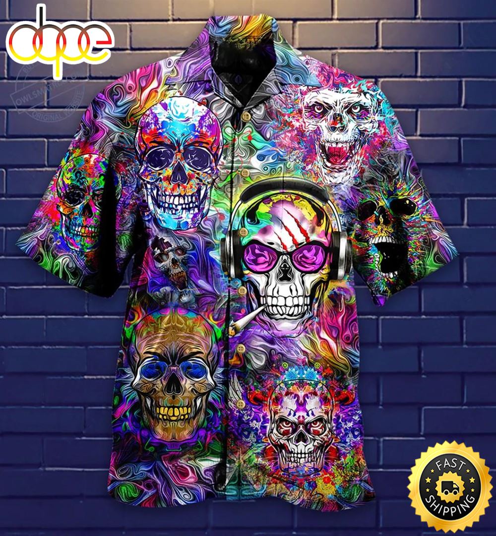 Skull Color Flowers 3d Hippie Hawaiian Shirt Beachwear For Men Gifts For Young Adults 1 B4ha90