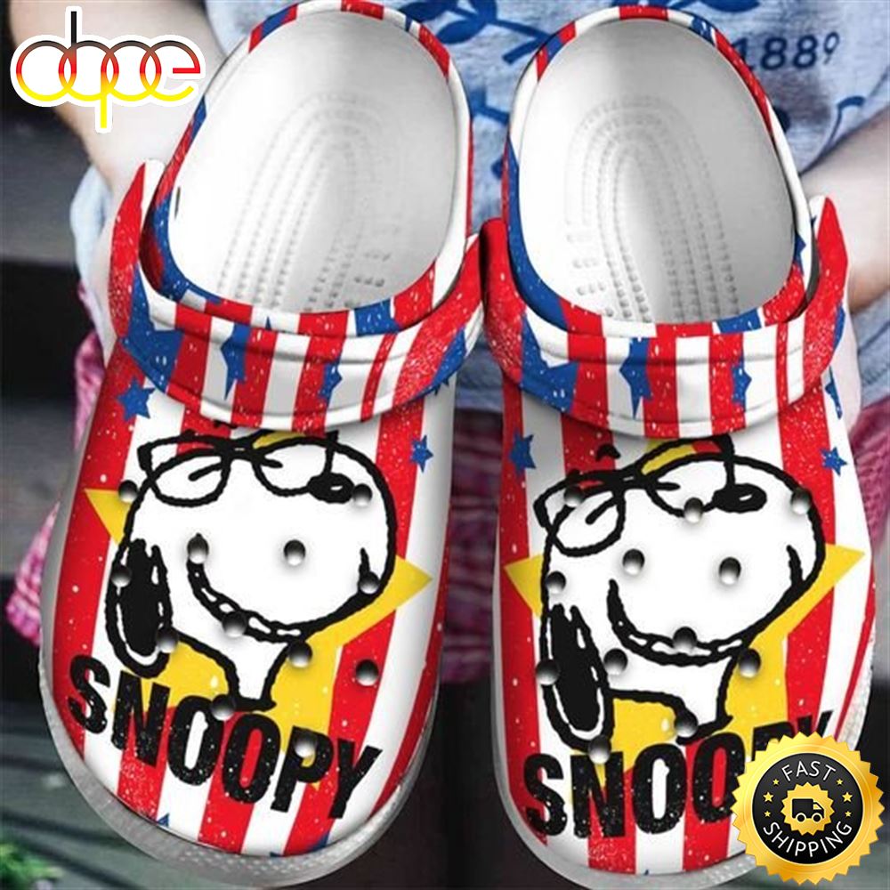 Snoopy Logo Star Pattern Crocs Classic Clogs Shoes In White Amp Red Hvuanh