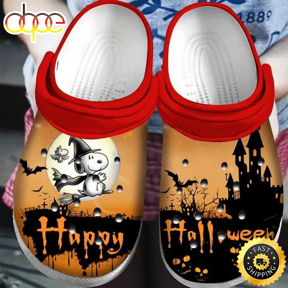 Snoopy Witch Happy Halloween Rubber Crocs Crocband Clogs Comfy Footwear 