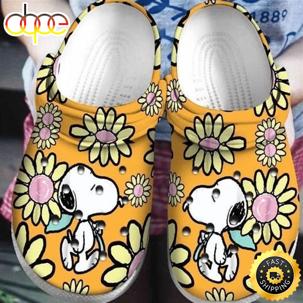 Snoopy With Flowers Design Crocs Crocband Clog Comfortable Water Shoes 