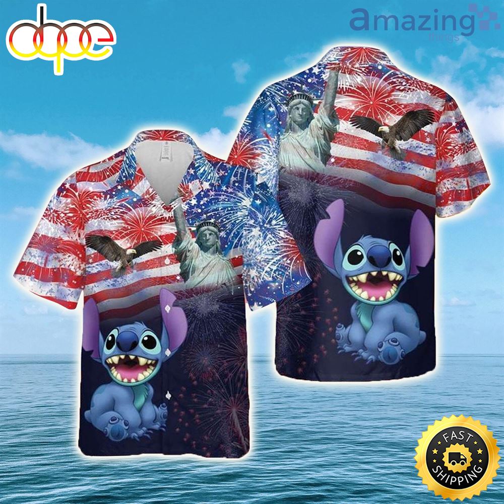 Stitch Disney US Flag Fireworks Disney Hawaiian Shirt Oyh2a8