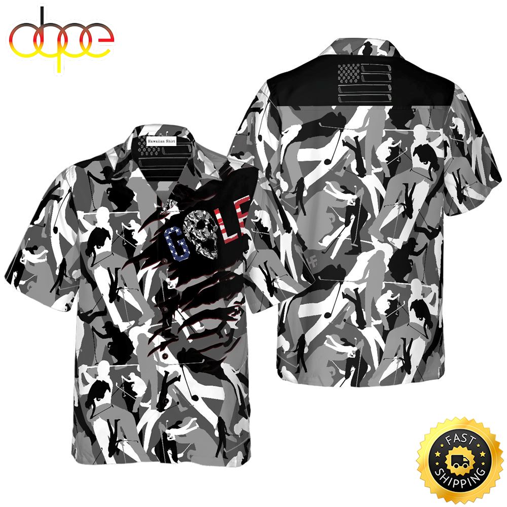 Tattered BnW Camouflage Golf Hawaiian Golf Shirt For Sport Lovers In Summer Hqoc5n