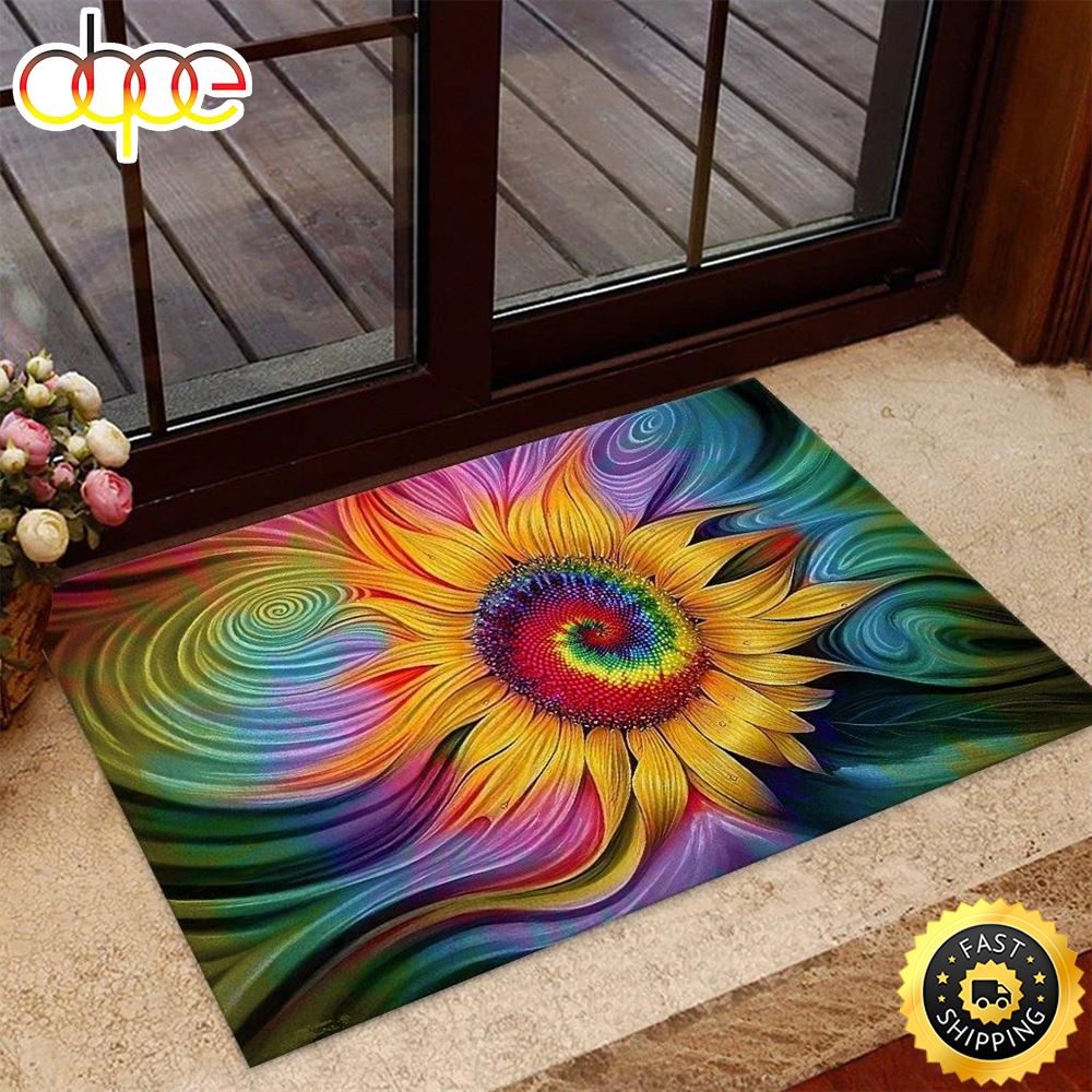Tie Dye Sunflower Hippie Style Design Doormat  