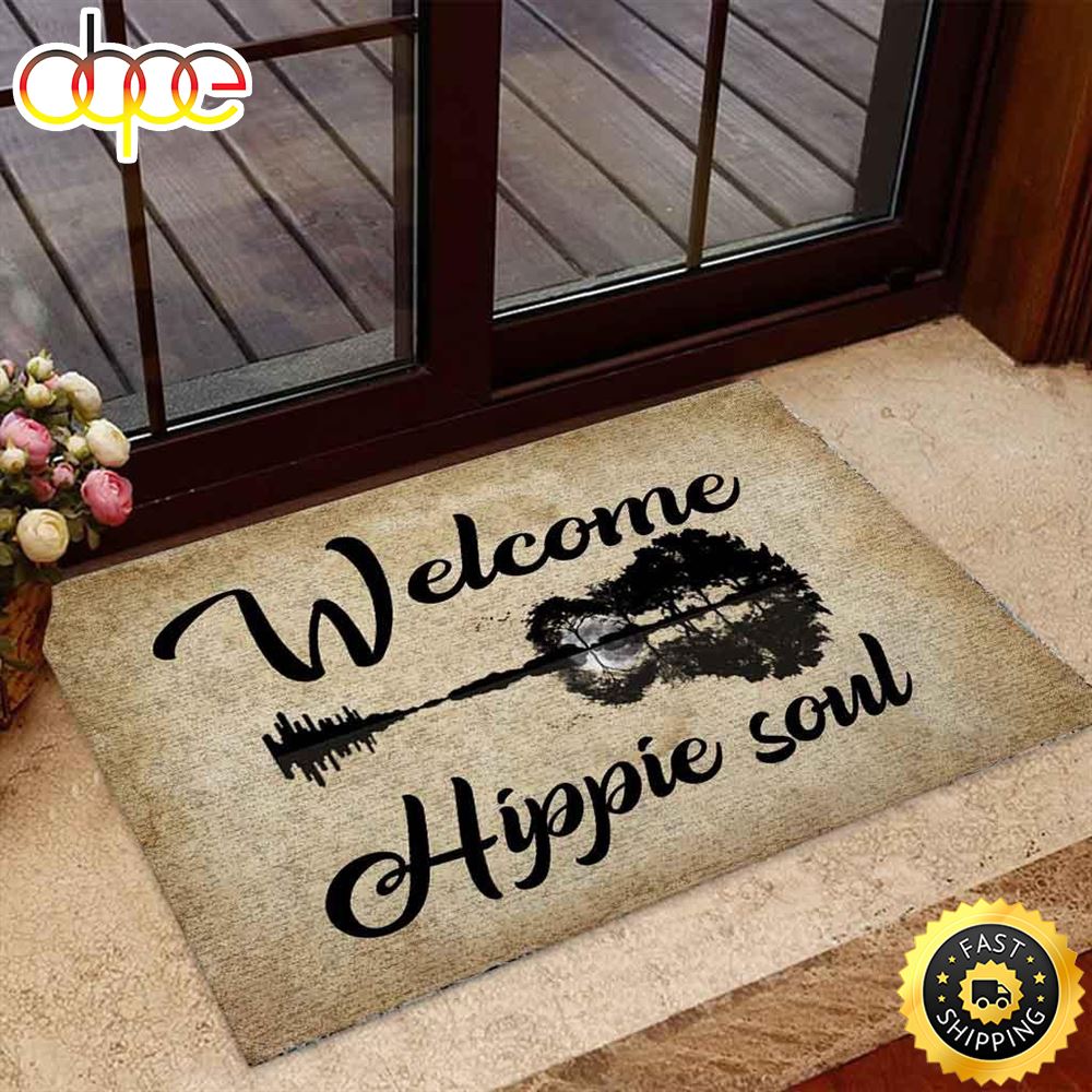Welcome Hippie Soul Forest Tree Shadows Design Doormat  