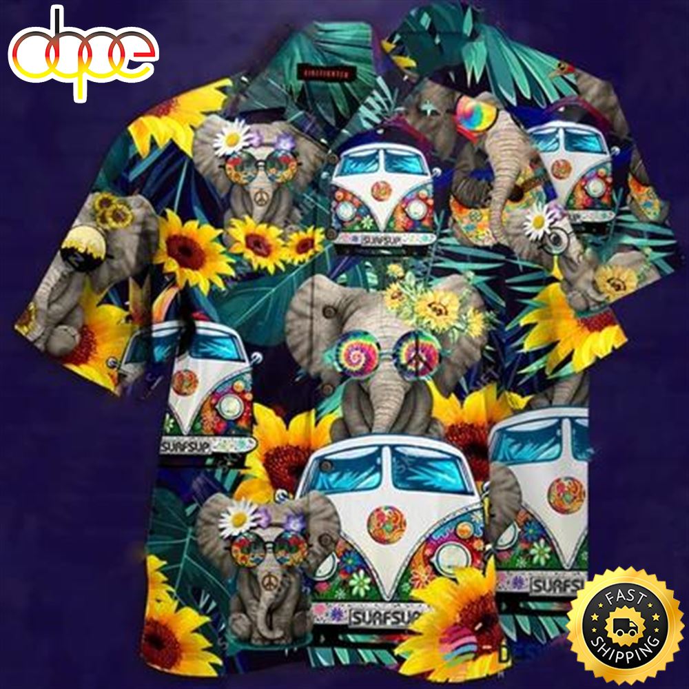 Wonderful Camping Elephant Hippie Hawaiian Shirt Beachwear For Men Gifts For Young Adults 1 Dqsiww