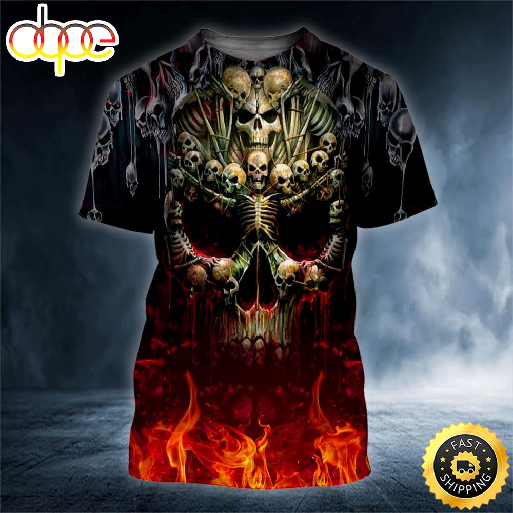 Hell Fire Horror Skull Horror Skull 3D Shirt All Over Print T-shirt