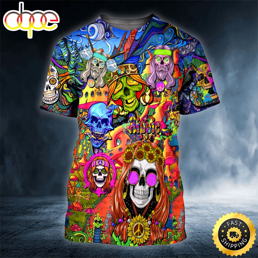Hippie Colorful Sugar Skull Horror Skull 3D Shirt All Over Print T-shirt