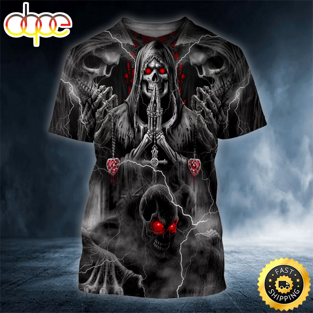 Grim Reaper Pray Ghost Skull Horror Skull 3D Shirt All Over Print T-shirt